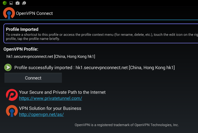 Setting up OpenVPN on Android, step 7