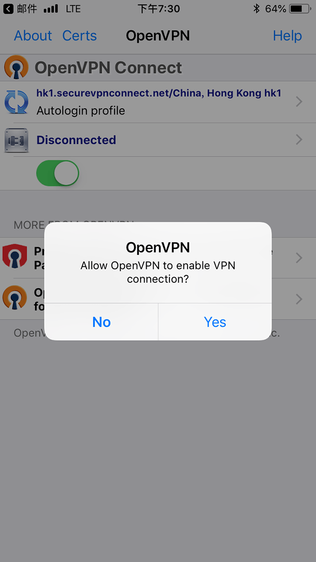 Setting up OpenVPN on iOS, step 11