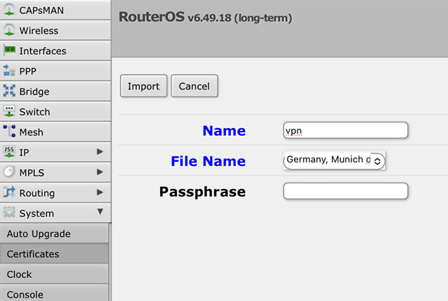 在RouterOS上设置OpenVPN，第4步