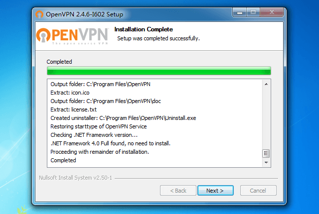 Setting up OpenVPN on Windows 7, step 8