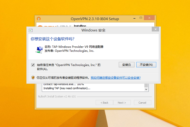 Setting up OpenVPN on Windows 8, step 7