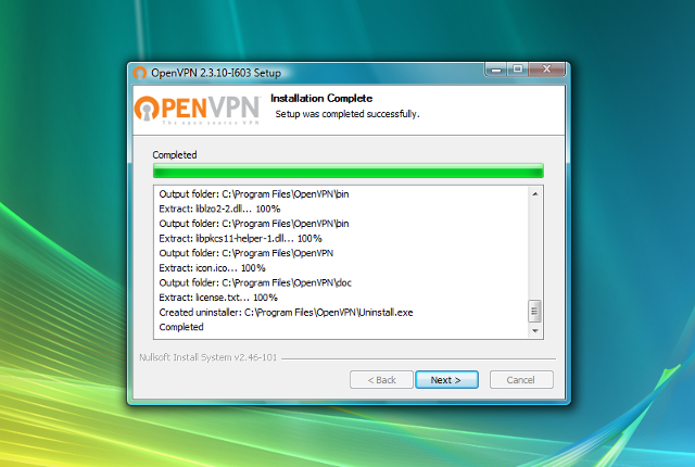 Setting up OpenVPN on Windows Vista, step 8