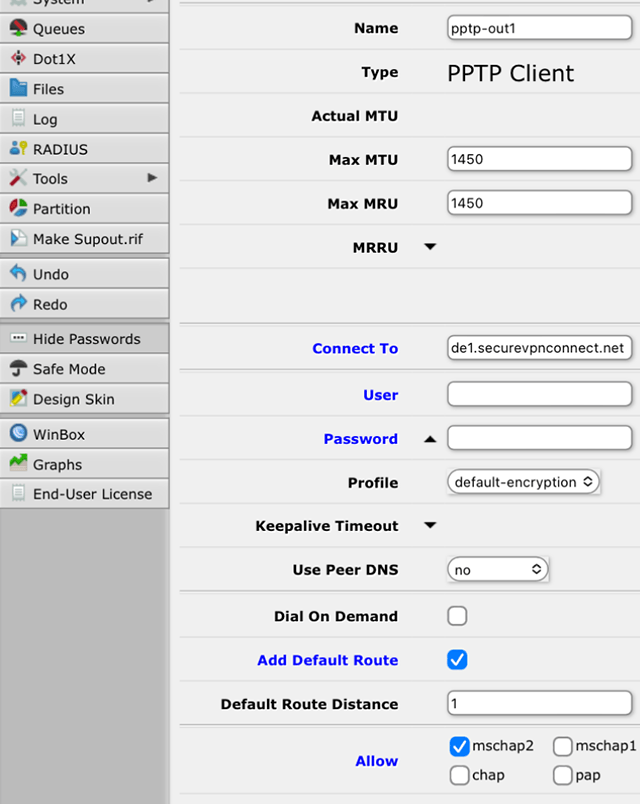 Setting up PPTP VPN on RouterOS, step 3