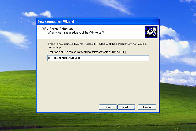Setting up PPTP VPN on Windows XP, step 7