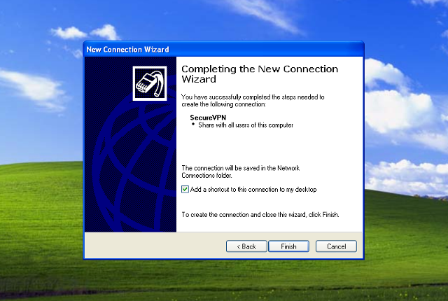 Setting up PPTP VPN on Windows XP, step 8