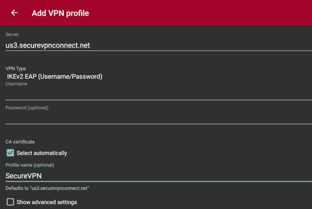 Setting up IKEv2 VPN on Android, step 3