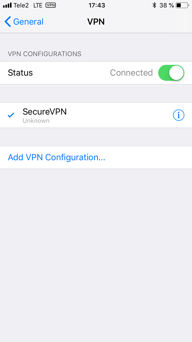 Setting up L2TP VPN on iOS, step 7