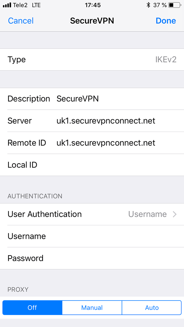 Setting up L2TP VPN on iOS, step 9