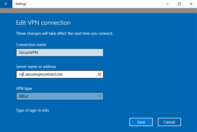 Setting up IKEv2 VPN on Windows 10, step 13