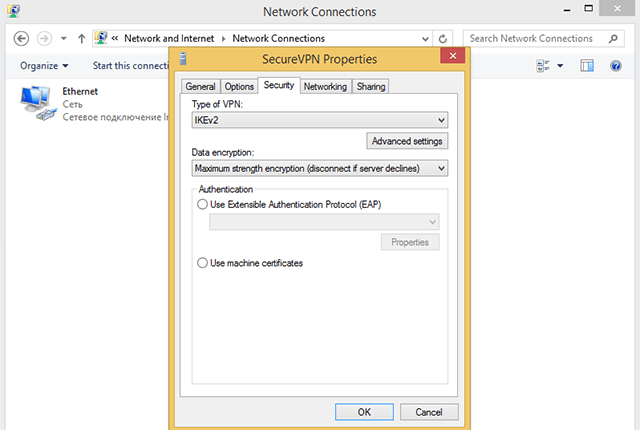 Setting up IKEv2 VPN on Windows 8, step 9