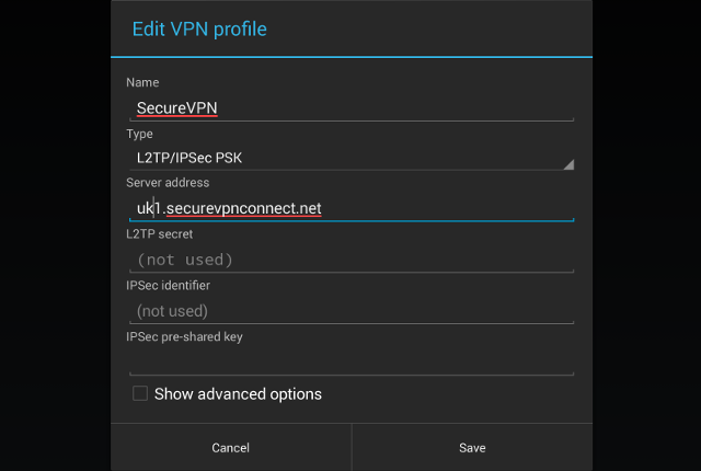 Setting up L2TP VPN on Android, step 9