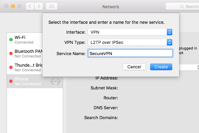 Setting up L2TP VPN on Mac OS X, step 3