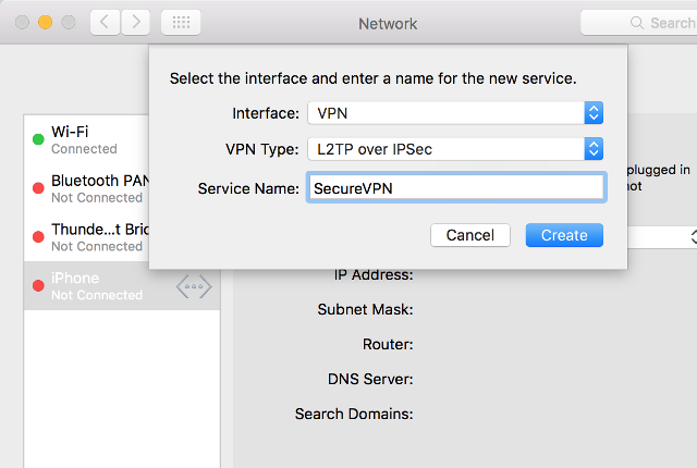 Setting up L2TP VPN on Mac OS X, step 3