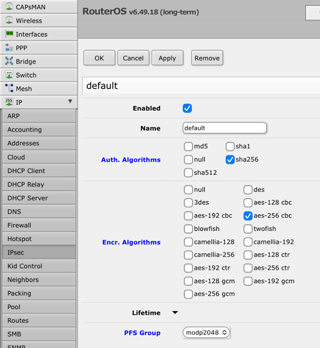 Setting up L2TP VPN on RouterOS, step 5
