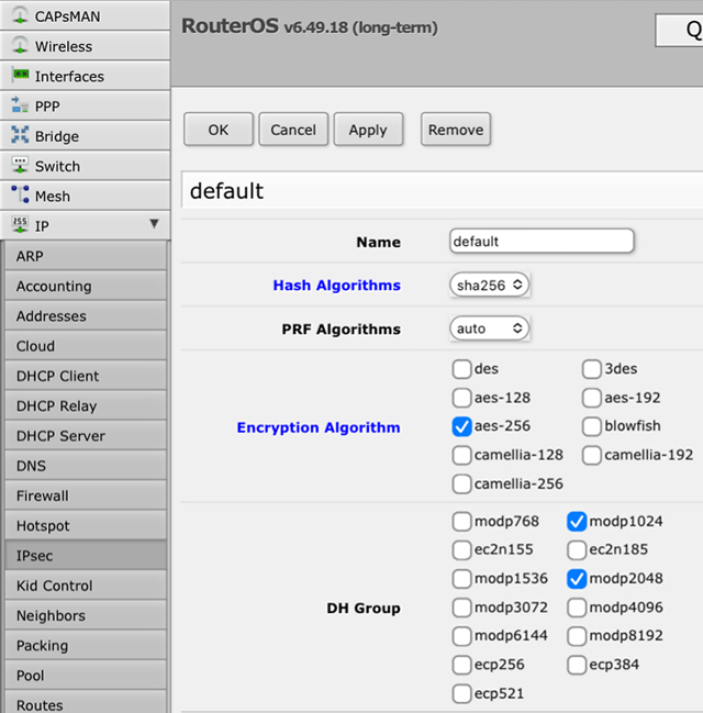 Setting up L2TP VPN on RouterOS, step 7