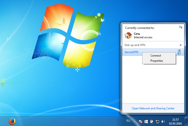 Setting up L2TP VPN on Windows 7, step 8