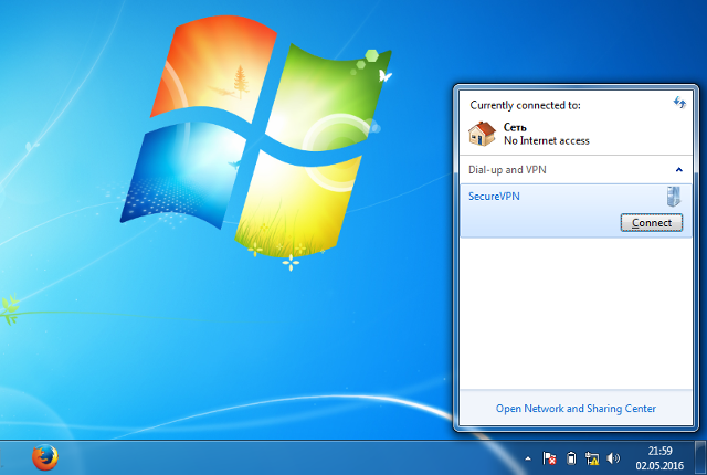 Setting up L2TP VPN on Windows 7, step 12