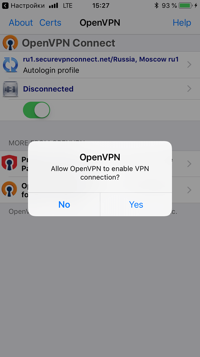Setting up OpenVPN on iOS, step 8