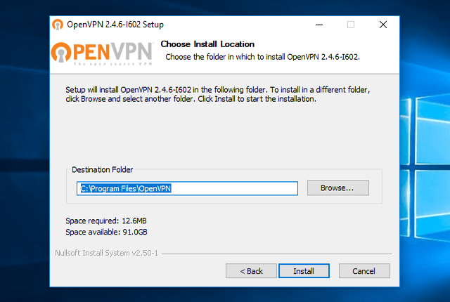 Setting up OpenVPN on Windows 10, step 6