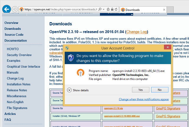 Setting up OpenVPN on Windows 8, step 2