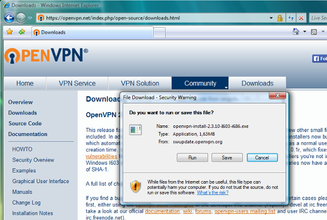 Setting up OpenVPN on Windows Vista, step 1