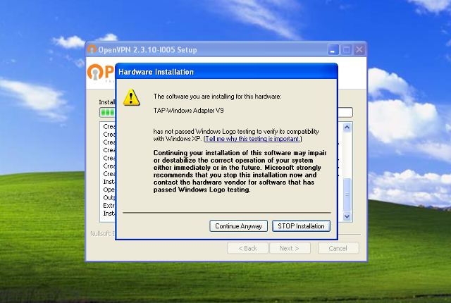 Setting up OpenVPN on Windows XP, step 7