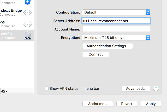 Setting up PPTP VPN on Mac OS X, step 4