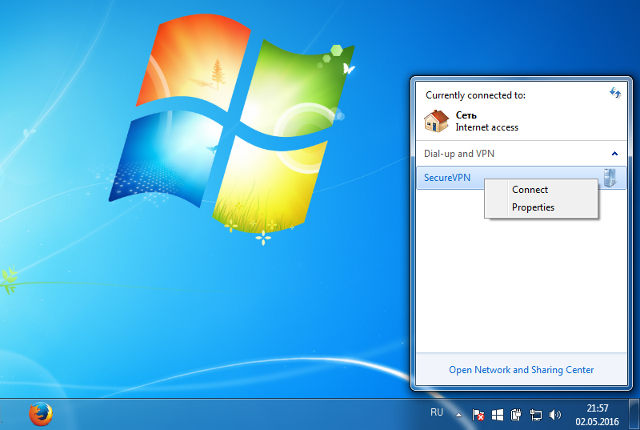 Setting up PPTP VPN on Windows 7, step 8