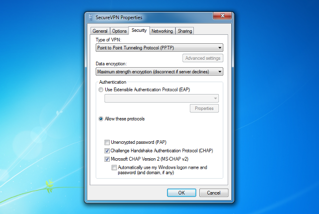 Setting up PPTP VPN on Windows 7, step 9