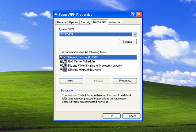 Setting up PPTP VPN on Windows XP, step 10