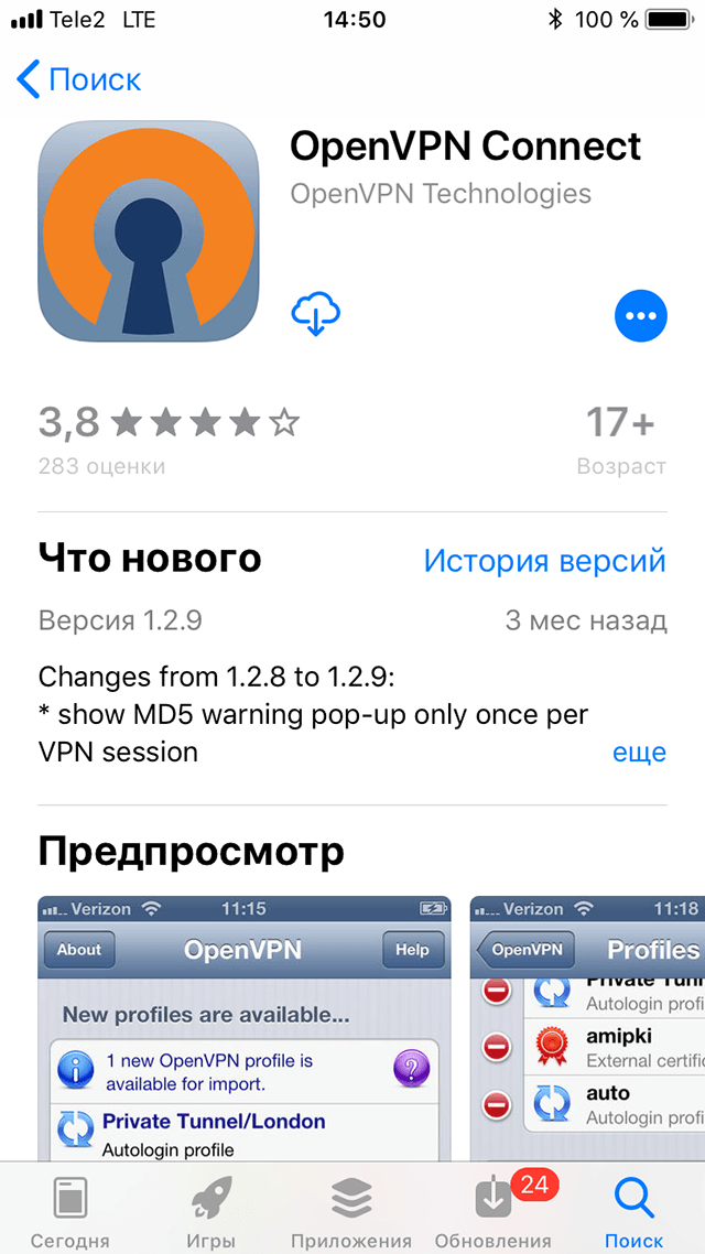 Настройка OpenVPN на iOS, шаг 1