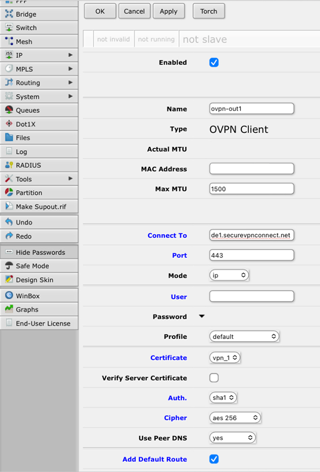 Настройка OpenVPN на Router OS, шаг 7